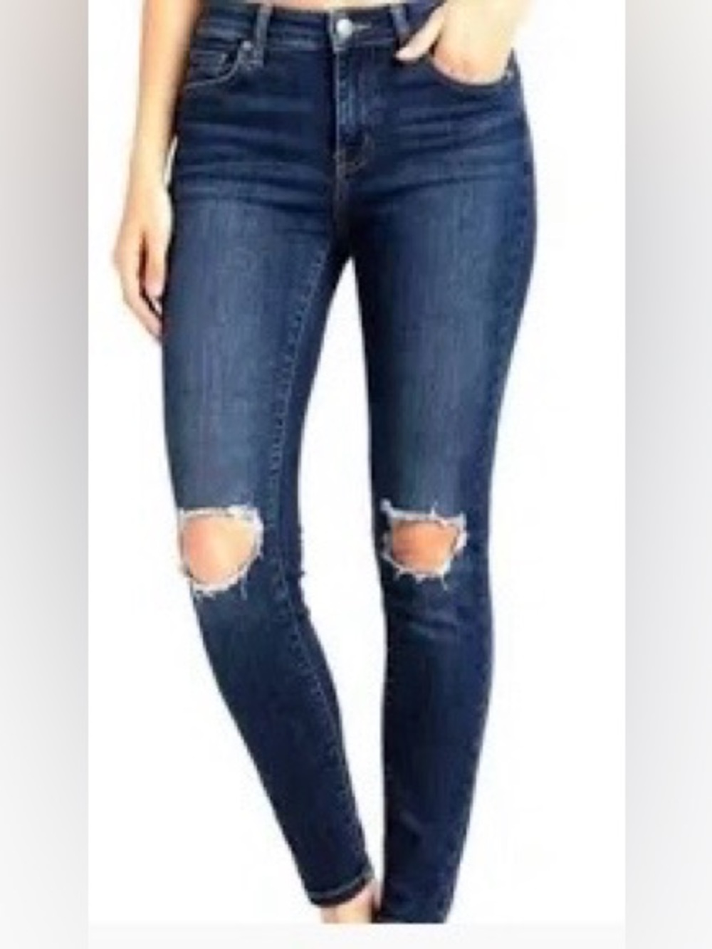 Free People Dark Blue Wash Distressed Ripped Skinny Jeans 5 Pockets Size 25